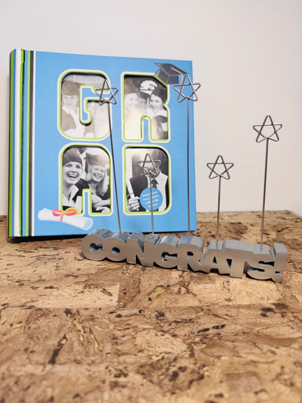 Heavy Weight Photo Holder Silver "CONGRATS" with Star Clips & Grad Album 🧑‍🎓